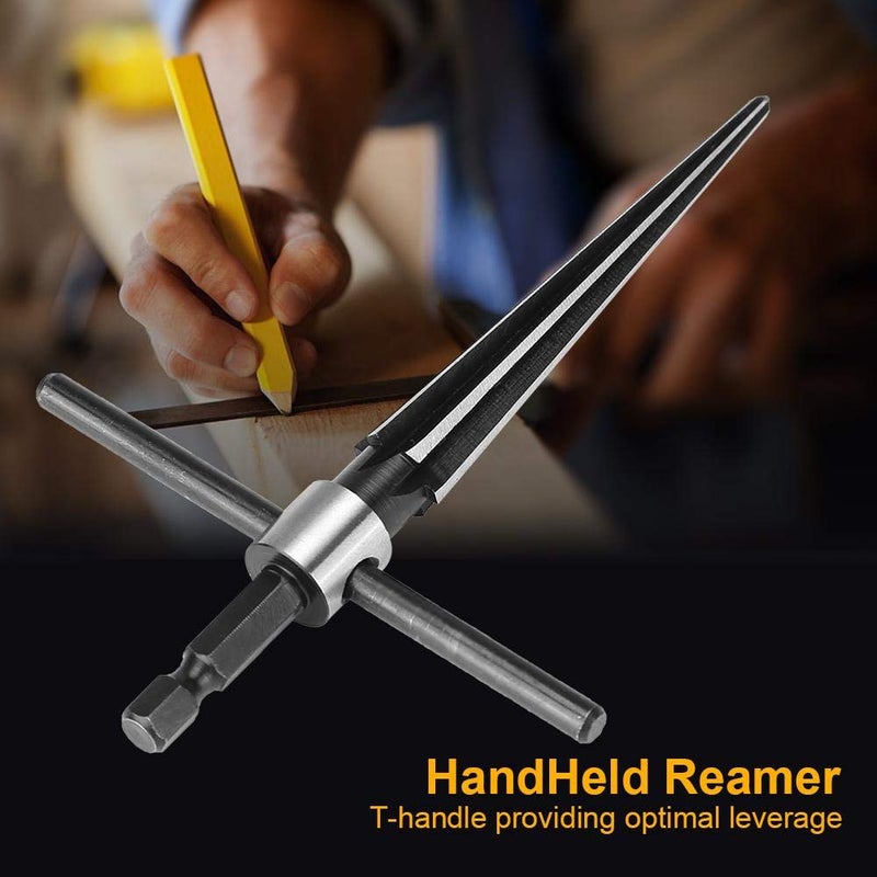 Thincol T Handle Tapered Reamer Tool 3-13mm(1/8-1/2 ), 6 Fluted Chamfer Bridge Pin Hole Handheld Chaser, 45# Steel 1/4" Hex Shank Durable for Chamfering Taper Holes Countersink Latches Guitar - Image 3